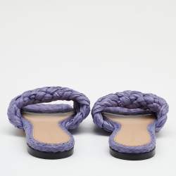 مملوكة مسبقًا Bottega Veneta Lilac Woven Straw Lido Flat Slide Sandals Size 37