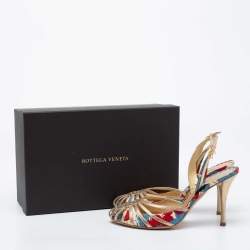 مملوكة مسبقًا Bottega Veneta Tri-Color Printed Fabric and Leather Slingback Sandals Size 38