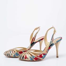 مملوكة مسبقًا Bottega Veneta Tri-Color Printed Fabric and Leather Slingback Sandals Size 38