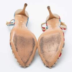 مملوكة مسبقًا Bottega Veneta Tri-Color Printed Fabric and Leather Slingback Sandals Size 38