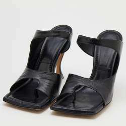 Pre Owned Bottega Veneta Black Leather Cutout Slide Sandals Size 40