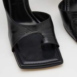 Pre Owned Bottega Veneta Black Leather Cutout Slide Sandals Size 40