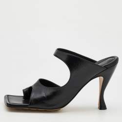 Pre Owned Bottega Veneta Black Leather Cutout Slide Sandals Size 40