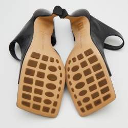 Pre Owned Bottega Veneta Black Leather Cutout Slide Sandals Size 40