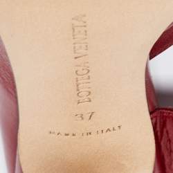 Pre Owned Bottega Veneta Red Leather Square Toe Slide Sandals Size 37