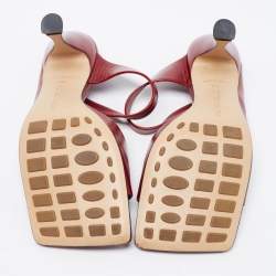 Pre Owned Bottega Veneta Red Leather Square Toe Slide Sandals Size 37