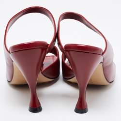 Pre Owned Bottega Veneta Red Leather Square Toe Slide Sandals Size 37