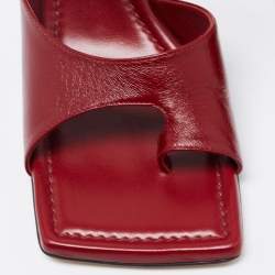Pre Owned Bottega Veneta Red Leather Square Toe Slide Sandals Size 37