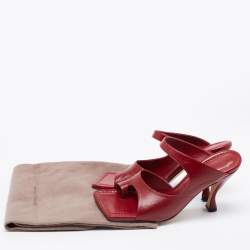 Pre Owned Bottega Veneta Red Leather Square Toe Slide Sandals Size 37