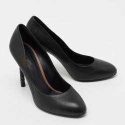 Pre Owned حذاء كعب عالي بوتيغا فينيتا جلد أسود كعب مجدول مقاس 40