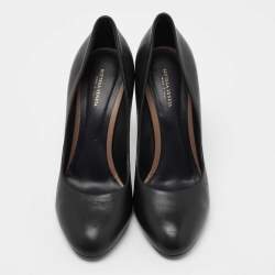 Pre Owned حذاء كعب عالي بوتيغا فينيتا جلد أسود كعب مجدول مقاس 40