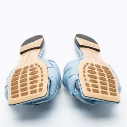 Pre Owned Bottega Veneta Blue Intrecciato Leather Lido Flat Slide Sandals Size 40.5