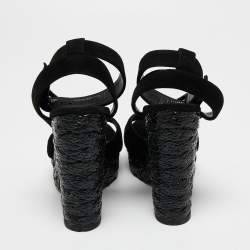 Pre Owned Bottega Veneta Black Intrecciato Suede Coated Espadrille Platform Sandals Size 36.5