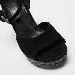 Pre Owned Bottega Veneta Black Intrecciato Suede Coated Espadrille Platform Sandals Size 36.5
