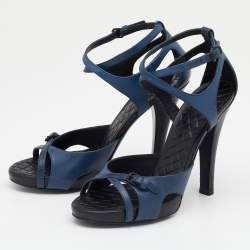 مملوكة مسبقًا Bottega Veneta Blue Leather Ankle Strap Sandals Size 38