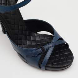 مملوكة مسبقًا Bottega Veneta Blue Leather Ankle Strap Sandals Size 38