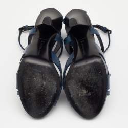 مملوكة مسبقًا Bottega Veneta Blue Leather Ankle Strap Sandals Size 38