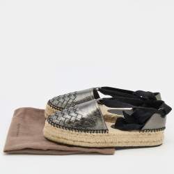 Pre Owned Bottega Veneta Antracite Intrecciato Leather Espadrilles Platform Sandals Size 37