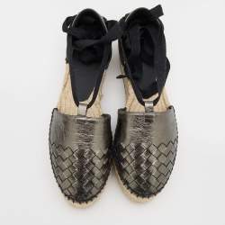 Pre Owned Bottega Veneta Antracite Intrecciato Leather Espadrilles Platform Sandals Size 37