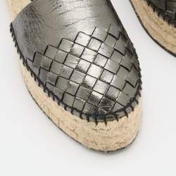 Pre Owned Bottega Veneta Antracite Intrecciato Leather Espadrilles Platform Sandals Size 37