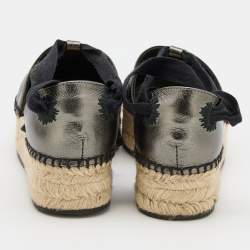 Pre Owned Bottega Veneta Antracite Intrecciato Leather Espadrilles Platform Sandals Size 37