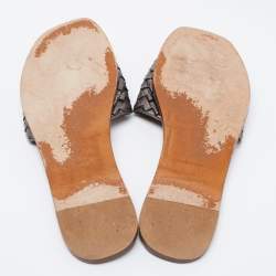 Pre Owned Bottega Veneta Metallic Grey Intrecciato Leather Flat Slides Size 41