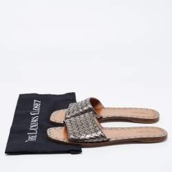Pre Owned Bottega Veneta Metallic Grey Intrecciato Leather Flat Slides Size 41