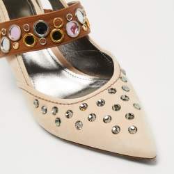 مملوكة مسبقًا Bottega Veneta Beige/Brown Suede and Leather Studded Pumps Size 38.5