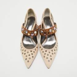 مملوكة مسبقًا Bottega Veneta Beige/Brown Suede and Leather Studded Pumps Size 38.5