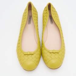 Pre Owned Bottega Veneta Citrine Intrecciato Leather Bow Ballet Flats Size 38