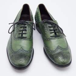 Bottega Veneta Green Brogue Leather Lace Up Oxfords Size 38.5