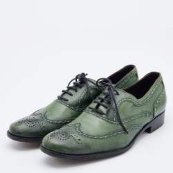 Bottega Veneta Green Brogue Leather Lace Up Oxfords Size 38.5