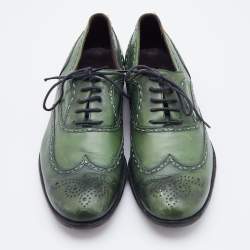 Bottega Veneta Green Brogue Leather Lace Up Oxfords Size 38.5