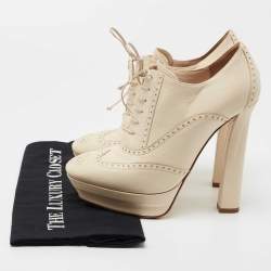 Pre Owned Bottega Veneta Cream Brogue Leather Oxford Platform Booties Size 39