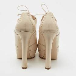 Pre Owned Bottega Veneta Cream Brogue Leather Oxford Platform Booties Size 39