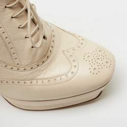 Pre Owned Bottega Veneta Cream Brogue Leather Oxford Platform Booties Size 39