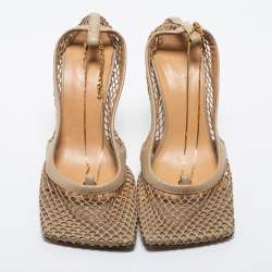 مملوكة مسبقًا Bottega Veneta Beige Mesh and Leather Stretch Slingback Pumps Size 37