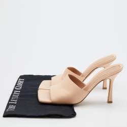 مملوكة مسبقًا Bottega Veneta Light Peach Leather Stretch Square Toe Slide Sandals Size 38