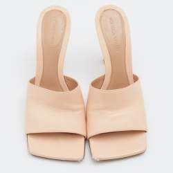مملوكة مسبقًا Bottega Veneta Light Peach Leather Stretch Square Toe Slide Sandals Size 38