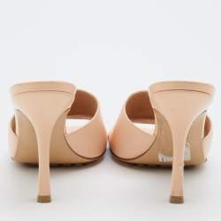 مملوكة مسبقًا Bottega Veneta Light Peach Leather Stretch Square Toe Slide Sandals Size 38