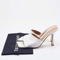 Pre Owned Bottega Veneta White Leather Stretch Square Toe Slide Sandals Size 38