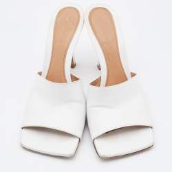 Pre Owned Bottega Veneta White Leather Stretch Square Toe Slide Sandals Size 38