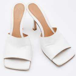 Pre Owned Bottega Veneta White Leather Stretch Square Toe Slide Sandals Size 38