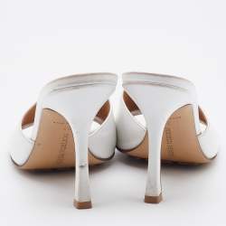 Pre Owned Bottega Veneta White Leather Stretch Square Toe Slide Sandals Size 38