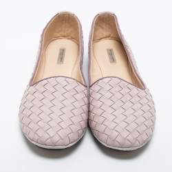 Pre Owned Bottega Veneta Light Purple Intrecciato Leather Smoking Slippers Size 39 
