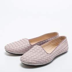 Pre Owned Bottega Veneta Light Purple Intrecciato Leather Smoking Slippers Size 39 