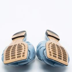 Pre Owned Bottega Veneta Blue Intrecciato Leather Lido Slide Sandals Size 39.5