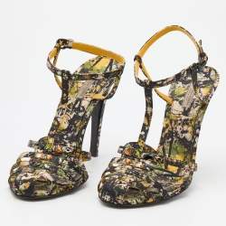 Pre Owned Bottega Veneta Multicolor Printed Fabric Embellished Ankle Strap Sandals Size 39