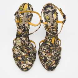 Pre Owned Bottega Veneta Multicolor Printed Fabric Embellished Ankle Strap Sandals Size 39