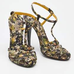 Pre Owned Bottega Veneta Multicolor Printed Fabric Embellished Ankle Strap Sandals Size 39
